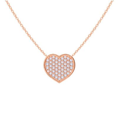 18" Chain Length Round Cut Diamond 925 Sterling Silver Heart Pendant Necklace for Women
