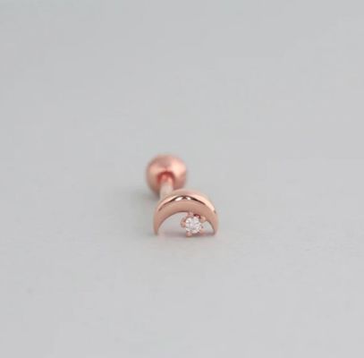925 Sterling Silver Tiny CZ Moon Piercing Stud Earring with Ball Screw Back Closure