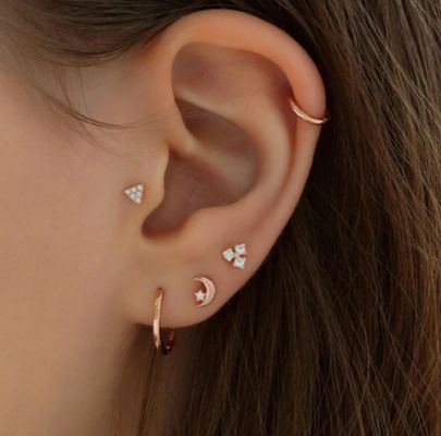 925 Sterling Silver Tiny CZ Moon Piercing Stud Earring with Ball Screw Back Closure