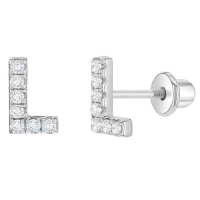 White CZ Letter Stud Earrings Micron Pave Custom Letter Earrings