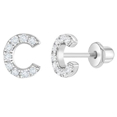 White CZ Letter Stud Earrings Micron Pave Custom Letter Earrings