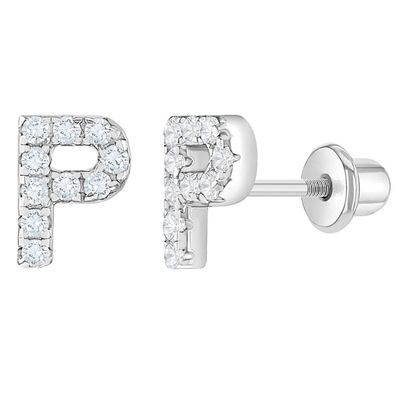 White CZ Letter Stud Earrings Micron Pave Custom Letter Earrings