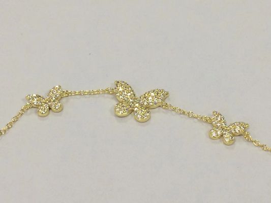 14K Gold Triple Butterfly Chain Bracelet Clear CZ Silver Chain Bracelet 925