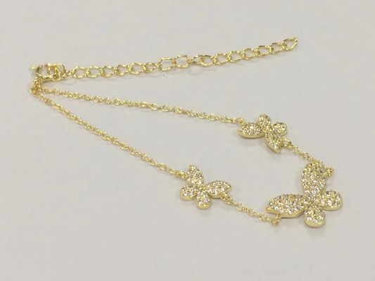 14K Gold Triple Butterfly Chain Bracelet Clear CZ Silver Chain Bracelet 925