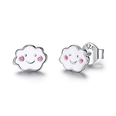 Rhodium Plated 925 Silver Clouds Enamel Stud Earrings for Baby Children Little Girl