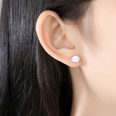 Rhodium Plated 925 Silver Clouds Enamel Stud Earrings for Baby Children Little Girl