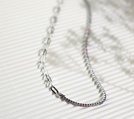 925 Sterling Silver Round Cut CZ Rainbow Collar Tennis Bracelet and Chain Necklace