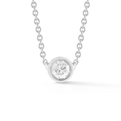 Simple 925 Sterling Silver Solitaire Diamond CZ Necklace in 7mm/10mm/15mm Stone Sizes