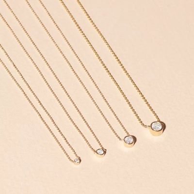 Simple 925 Sterling Silver Solitaire Diamond CZ Necklace in 7mm/10mm/15mm Stone Sizes