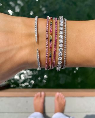 925 Sterling Silver Classic 2mm Rose Pink Pave Cubic Zircon Tennis Bracelet for Girl
