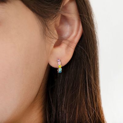 Handmade Heart Shaped 925 Sterling Silver Huggie Earrings with Enamel for OEM ODM Custom Orders