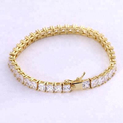 Unisex Handmade 18K Gold Hip Hop Iced Square Cut Diamond CZ 925 Sterling Silver Stacking Tennis Bracelet