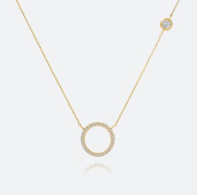 Gold Plated S925 Silver Circle Pendant CZ Necklace for Women 925 Sterling Silver