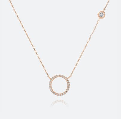 Gold Plated S925 Silver Circle Pendant CZ Necklace for Women 925 Sterling Silver