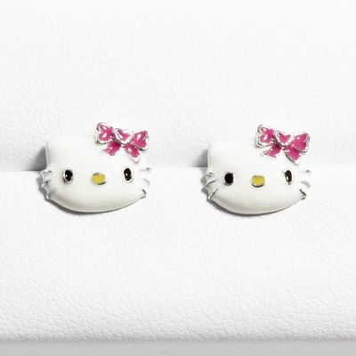 Colorful Enamel Hello Kitty Earring Studs With Black Gold And Silver Plating