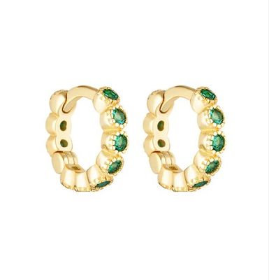 18K Gold Plated Baby Emerald CZ Huggie Earrings For Girls Everyday Jewelry