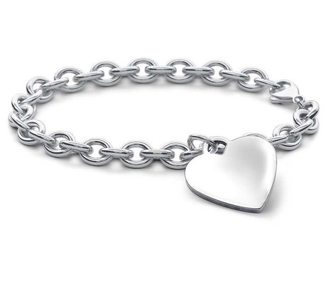 Men's 925 Sterling Silver Heart Charm Big Bracelet for Sophisticated Look 15x15mm