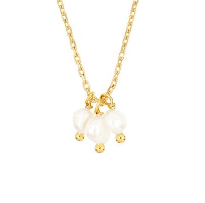 925 Sterling Silver Three Freshwater Pearls Charm Pendant Necklace for Women 16" 1" 1