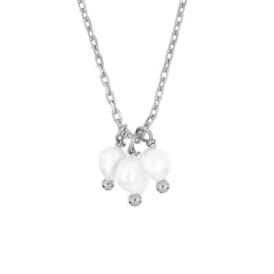 925 Sterling Silver Three Freshwater Pearls Charm Pendant Necklace for Women 16" 1" 1