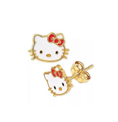 18K Gold Plated Hello Kitty Enamel Stud Earrings for Girls in 925 Sterling Silver