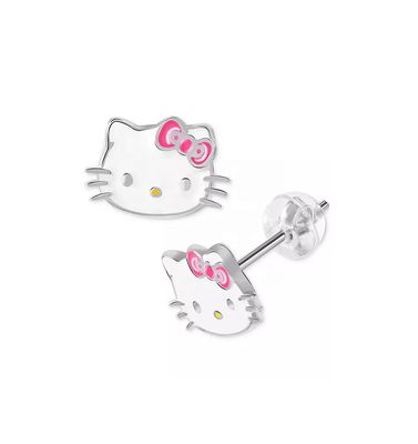 18K Gold Plated Hello Kitty Enamel Stud Earrings for Girls in 925 Sterling Silver