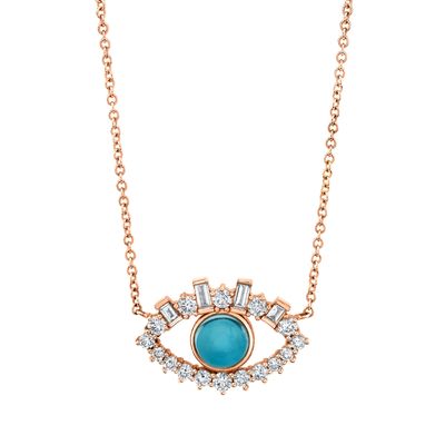 18K Gold Plated Baguette Cubic Zircon 925 Sterling Silver Women's Evil Eye Necklace