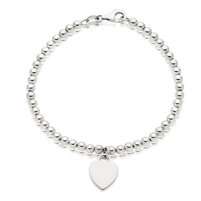 Heart and Tree Shape Charm Beaded Bracelet 925 Sterling Silver for Women's Bracelets