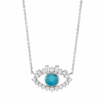 18K Gold Plated Baguette Cubic Zircon 925 Sterling Silver Women's Evil Eye Necklace