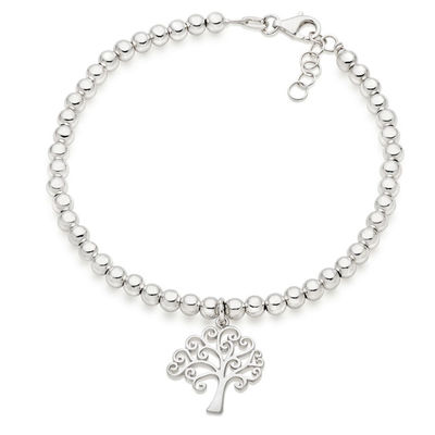 Heart and Tree Shape Charm Beaded Bracelet 925 Sterling Silver for Women's Bracelets