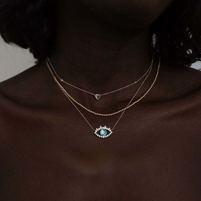 18K Gold Plated Baguette Cubic Zircon 925 Sterling Silver Women's Evil Eye Necklace