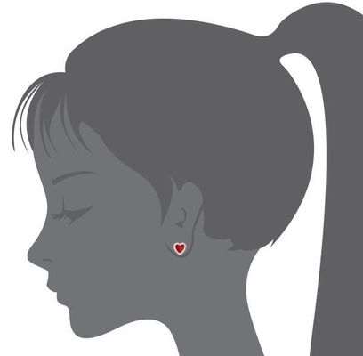 Children's Safe Screw Back Earrings in 925 Sterling Silver with Tiny Red Enamel Heart