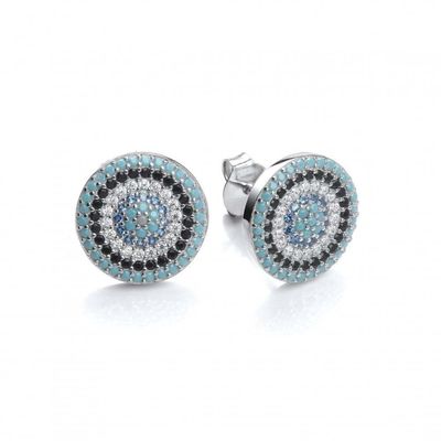 ZIRCON Circle 18K Gold Plated Handmade Micron Pave CZ Eye Turkiye Design Stud Earring 925 Sterling Silver