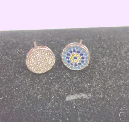 ZIRCON Circle 18K Gold Plated Handmade Micron Pave CZ Eye Turkiye Design Stud Earring 925 Sterling Silver