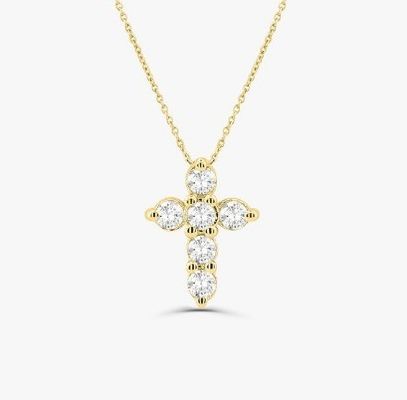 Druzy Stone Diamond Cross Necklace Round Brilliant Cut 925 Silver Cross Pendant