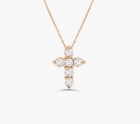 Druzy Stone Diamond Cross Necklace Round Brilliant Cut 925 Silver Cross Pendant