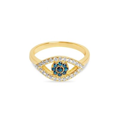 Customized Size 925 Sterling Silver Cutout Pave Inlaid Eye Ring with 18K Gold Plating