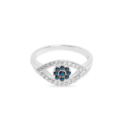Customized Size 925 Sterling Silver Cutout Pave Inlaid Eye Ring with 18K Gold Plating