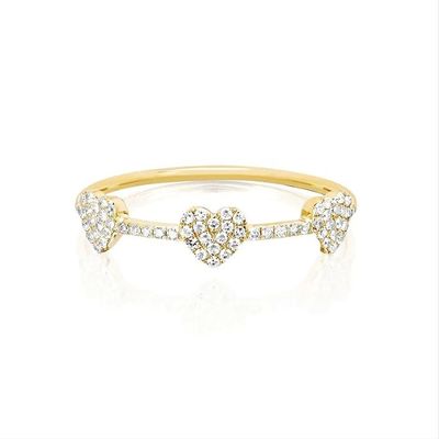 18K Gold Plated 925 Sterling Silver Three Micro Pave Heart Ring for Women and Elegant