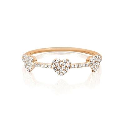 18K Gold Plated 925 Sterling Silver Three Micro Pave Heart Ring for Women and Elegant