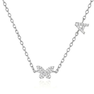 Necklace Mini 18K Gold White Micron Pave CZ Butterfly 925 Sterling Silver Pendant