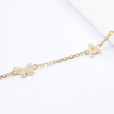 Necklace Mini 18K Gold White Micron Pave CZ Butterfly 925 Sterling Silver Pendant