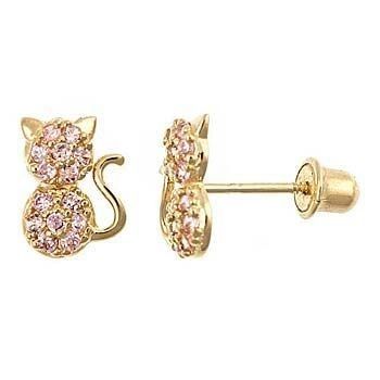 Jewelry Type EARRINGS YCE6799 Pink CZ Cat Stud Earrings for Little Girls Screw Backs