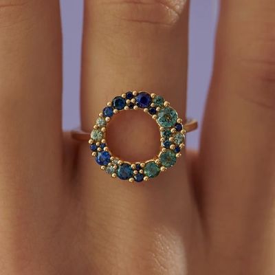 18K Gold Bubble Multi Color Sapphire Cubic Zircon 925 Sterling Silver Women's Ring