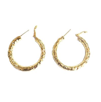 18K Yellow Gold Plated Brass Hoop Earring Texture Surface Brass Circle Earrings