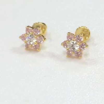 Flower Amethyst CZ Birthstone Baby Girls 925 Sterling Silver Screw Back Stud Earrings