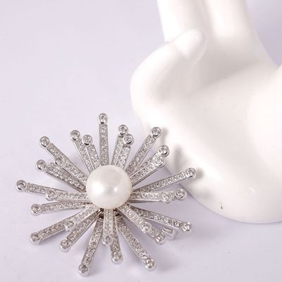 Snowflower White Pearl and White CZ Handmade Fashion Brooches For Women