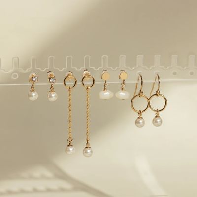 Bezel Setting CZ Stud Earring White Pearl 925 Sterling Silver Drop Earring