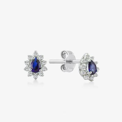 Simply 18K Gold Plated Pear Sapphire and White Cubic Zircon Earrings for Engagement