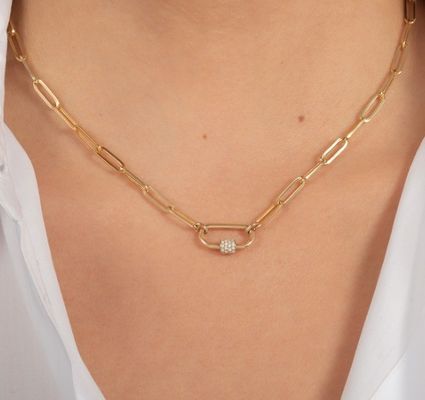 18K Gold Plated Large Paper Clip 925 Sterling Silver Oval Chain Necklace with OEM