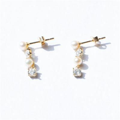 White CZ Pearl Drop Chain Earrings For Sophisticated Ladies 925 Sterling Silver